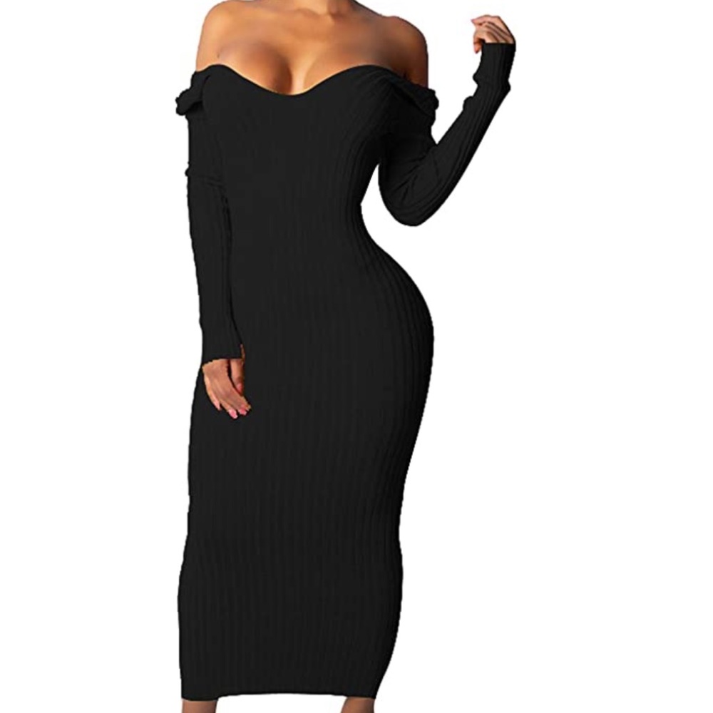 Midi BodyCon Ribbed Black Dress
